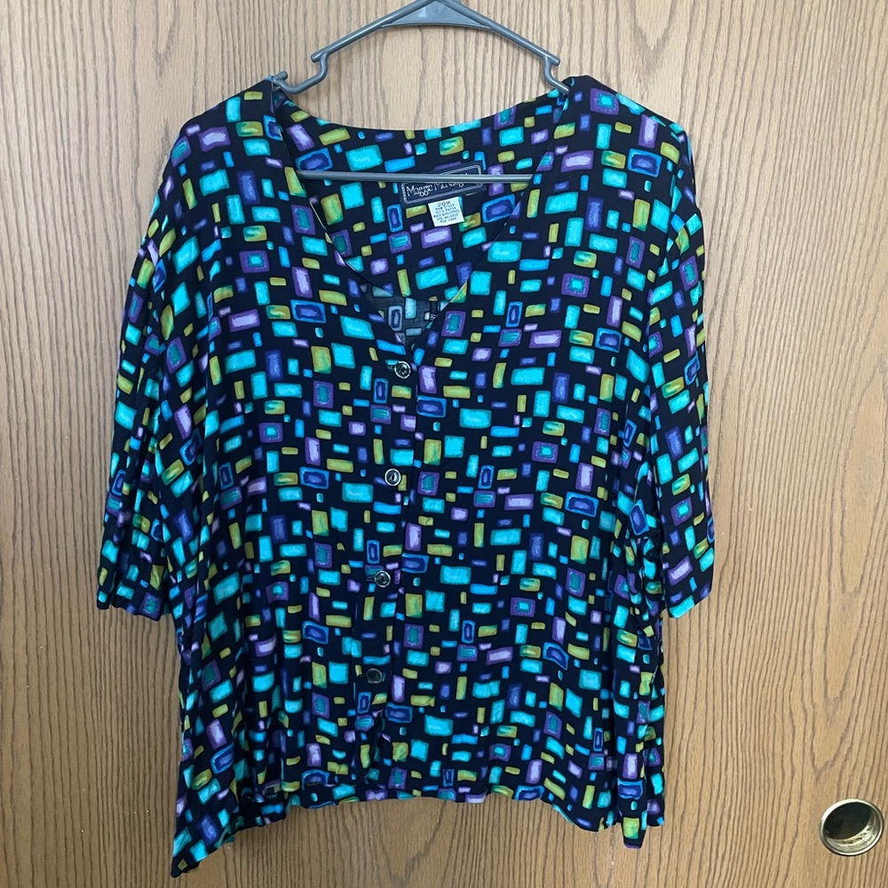 Vintage Short-Sleeve Patterned Blouse